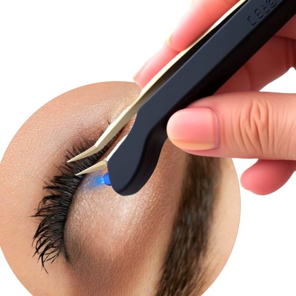 2025 OEM Eyelash Tweezers with Led Light Uv Eyelash Extension Light Lamp Uv Lash Extension Glue Light on Tweezers