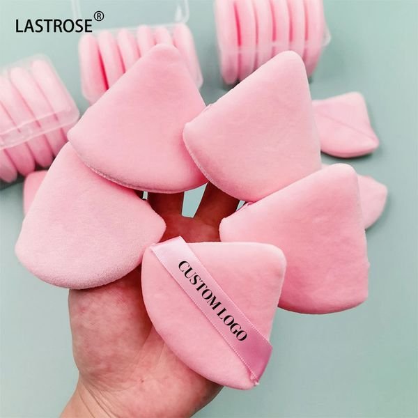 Wholesale Double-side Washable Soft Built-in Sponge Puff Cotton Pink Triangle Private Label Makeup Velvet Foundation Powder Puff