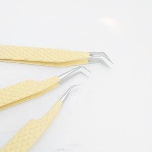 Premium Quality Customized Color Tweezers Yellow Powder Coated Sustainable Stainless Steel 45-90 Degree Tweezers Private Label
